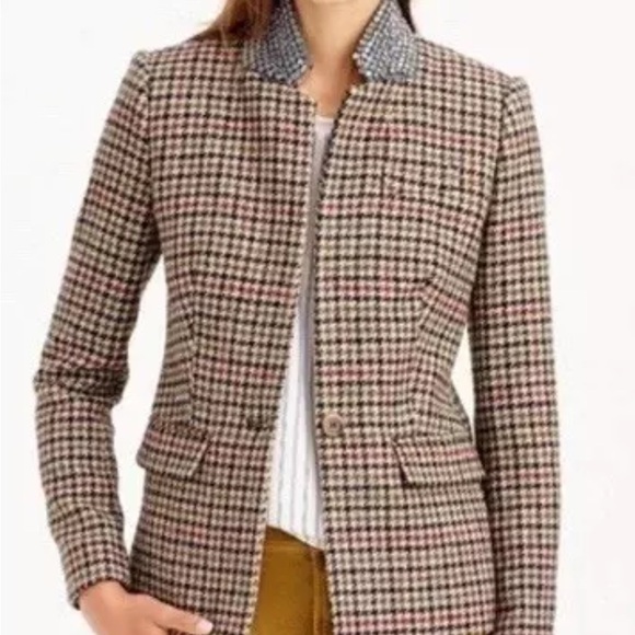 J.Crew Regent Houndstooth Jeweled Collar Wool Blazer- NWT- Size 10 - Picture 4 of 16